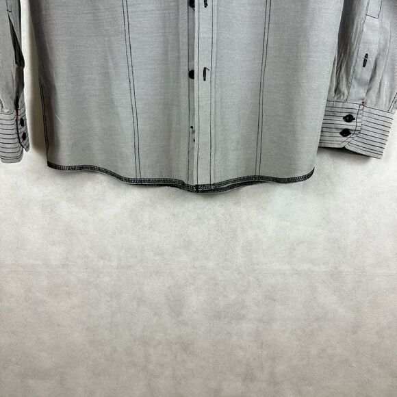 No Retreat Engineer Grey Black Striped Button Up Casual Shirt - Picture 7 of 12